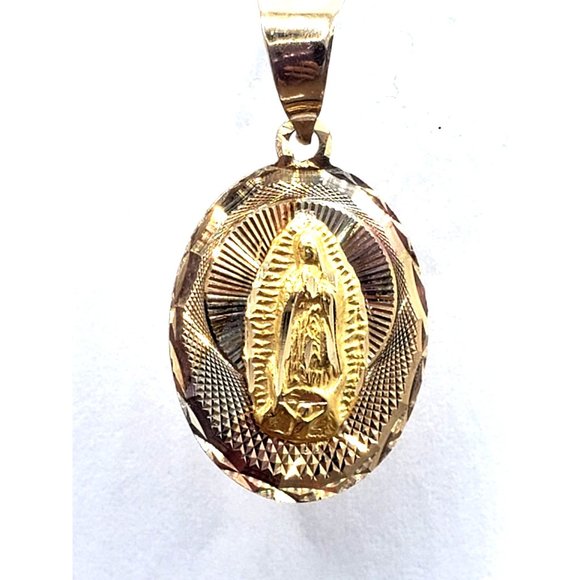 14K Gold Guadalupe Sacred Heart Double Sided Scapular Pendant Religious - Picture 4 of 12